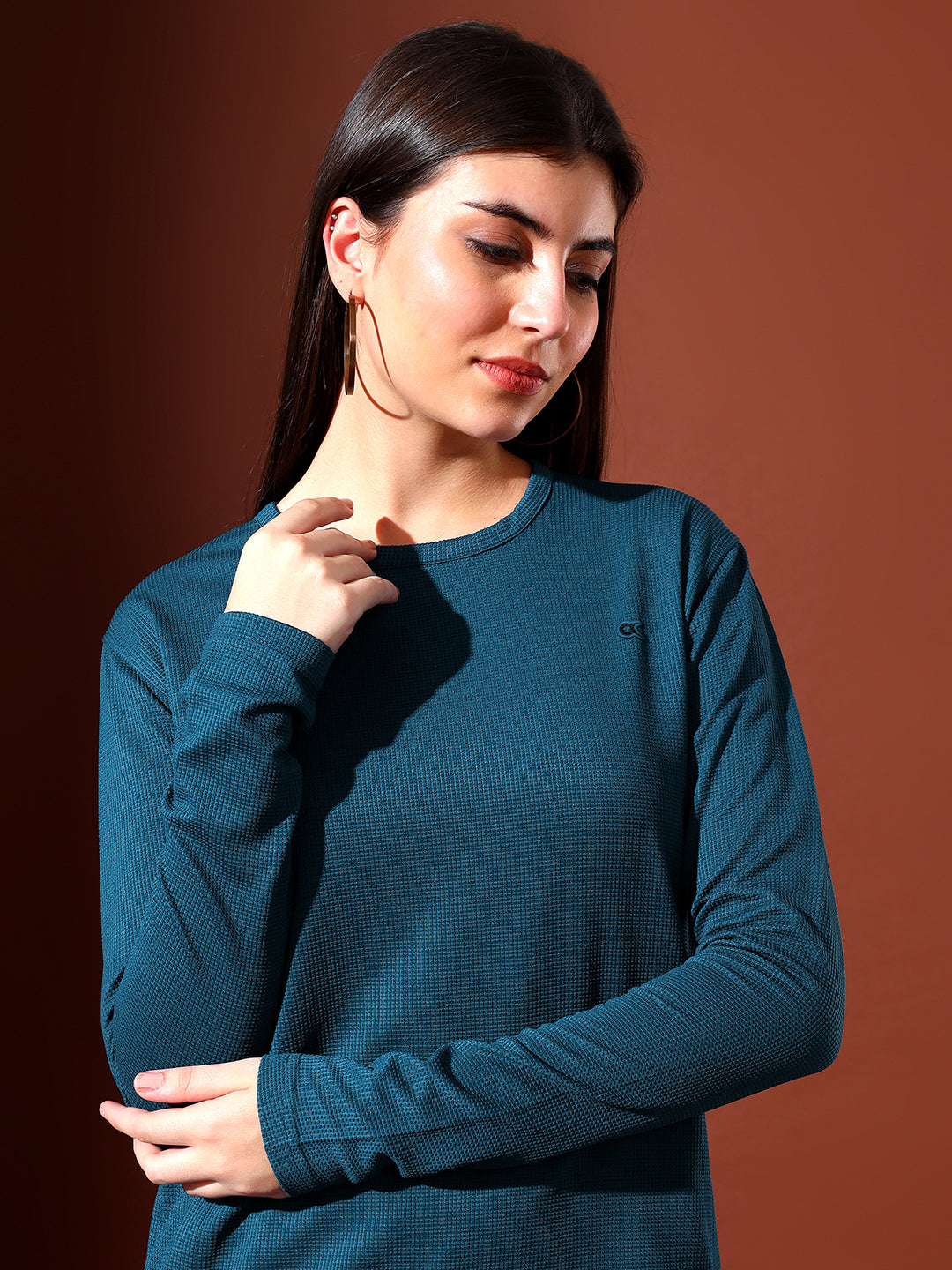 Full-sleeved Prussian Blue T-Shirt Dress