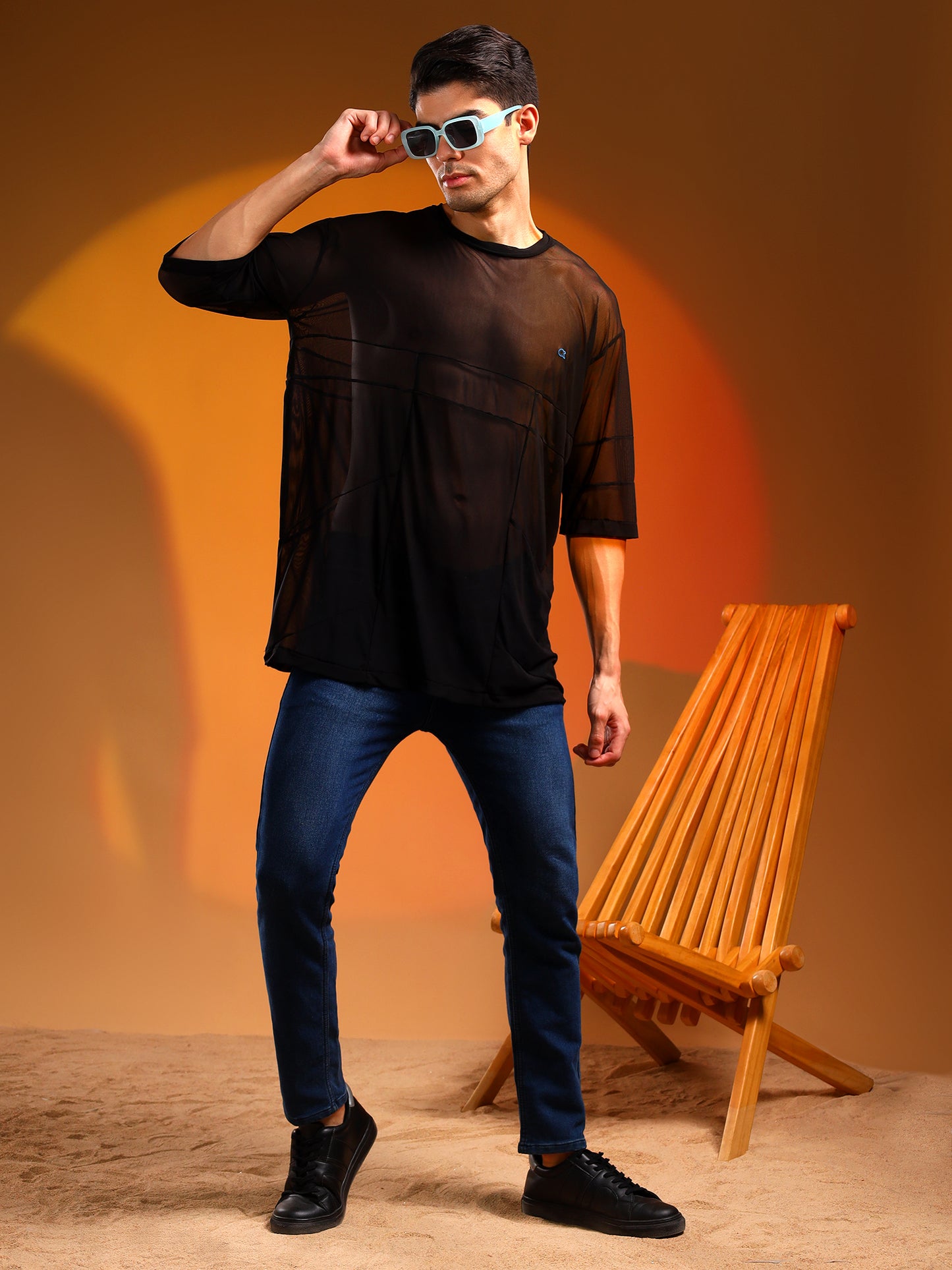 Half-Sleeved Black Net T-Shirt