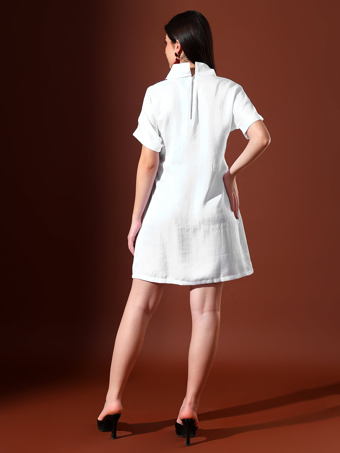 White Shift Dress With Red And Blue Lace