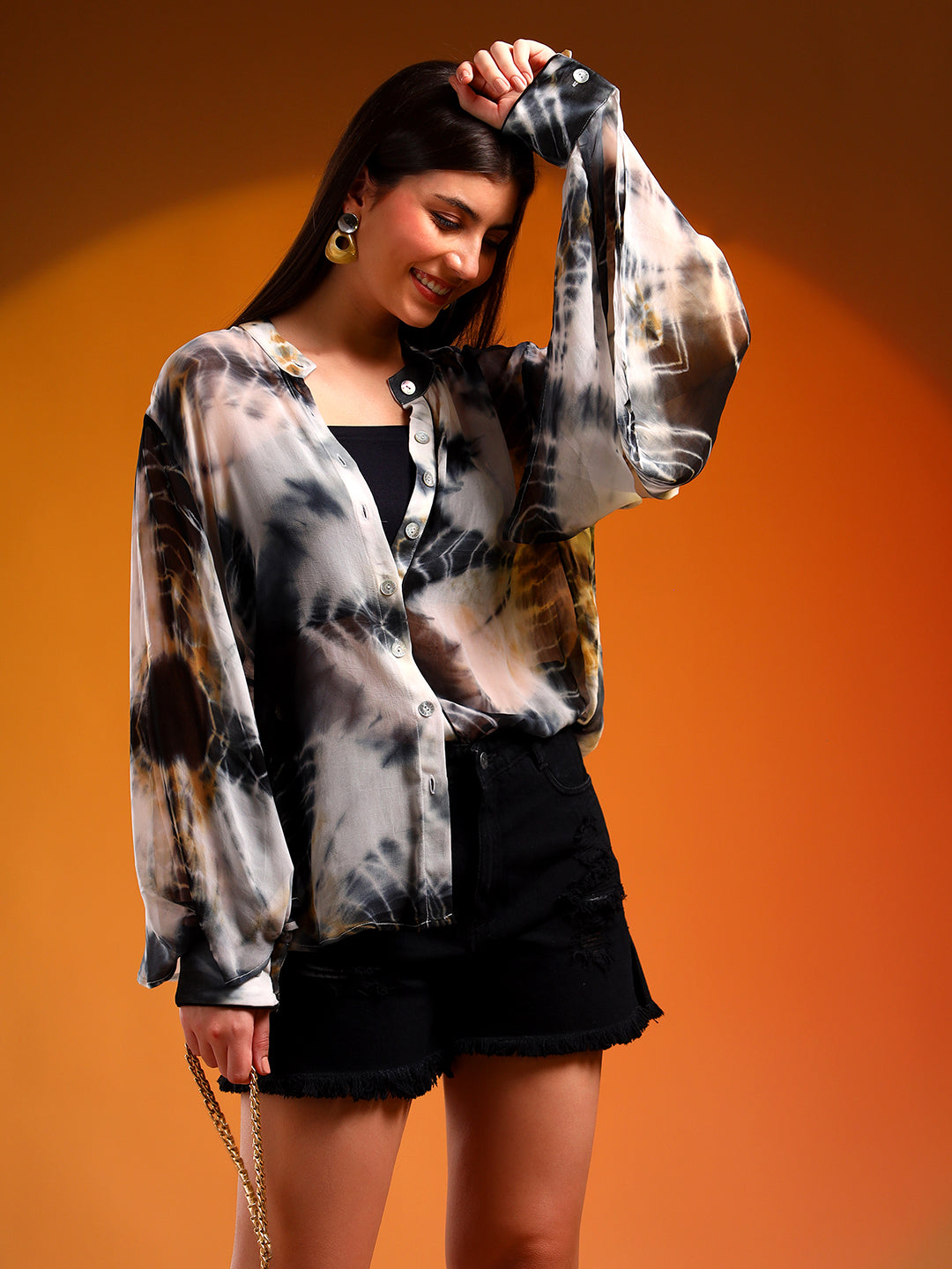 Tie and Dye Shirt with Double-bell Sleeves