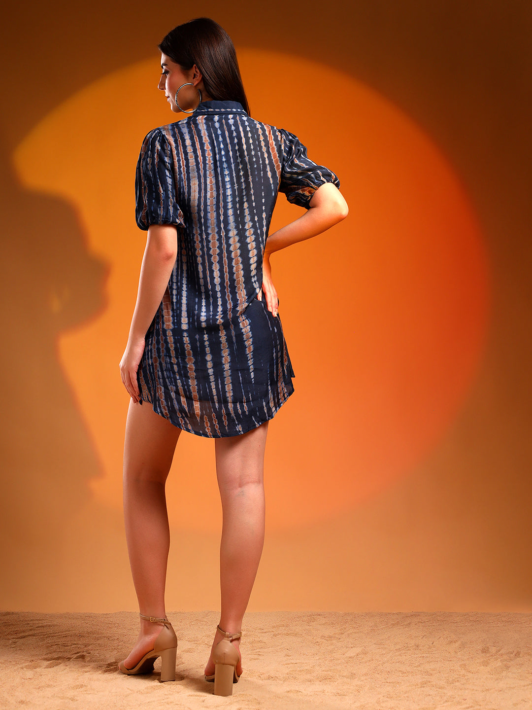 Metallic Blue Collared Shirt dress