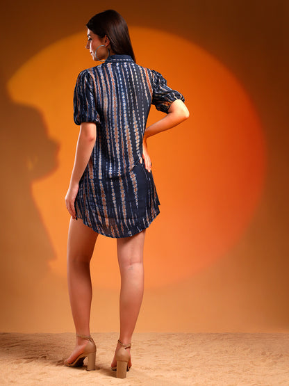 Metallic Blue Collared Shirt dress