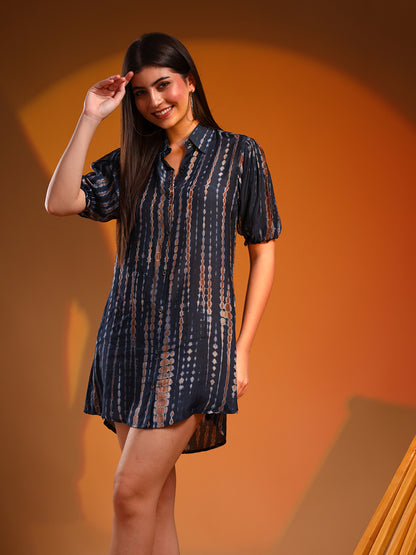 Metallic Blue Collared Shirt dress
