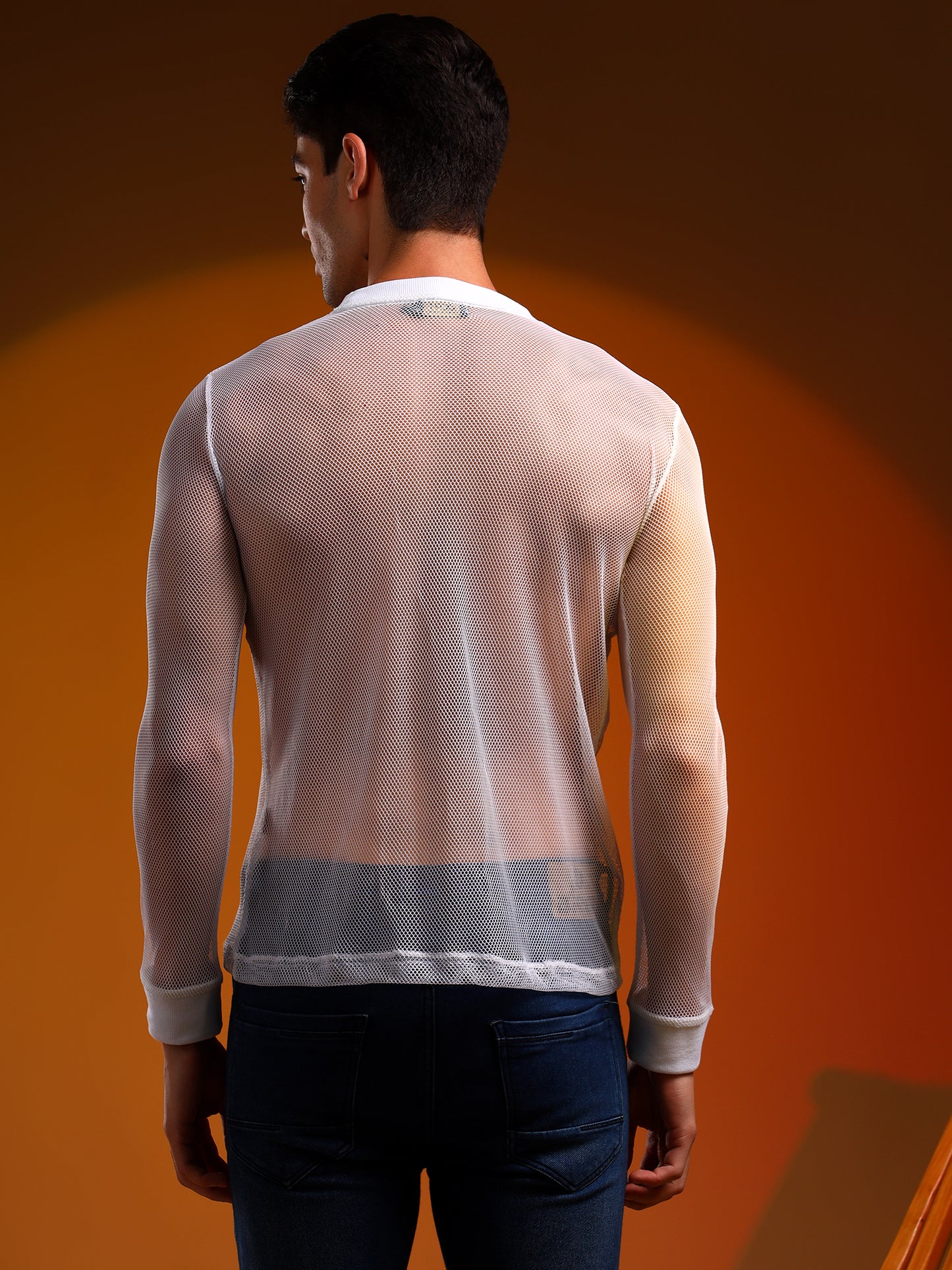 Full-Sleeved White Net T-Shirt