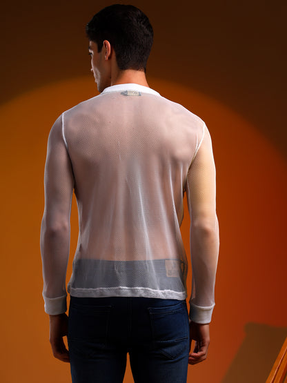 Full-Sleeved White Net T-Shirt