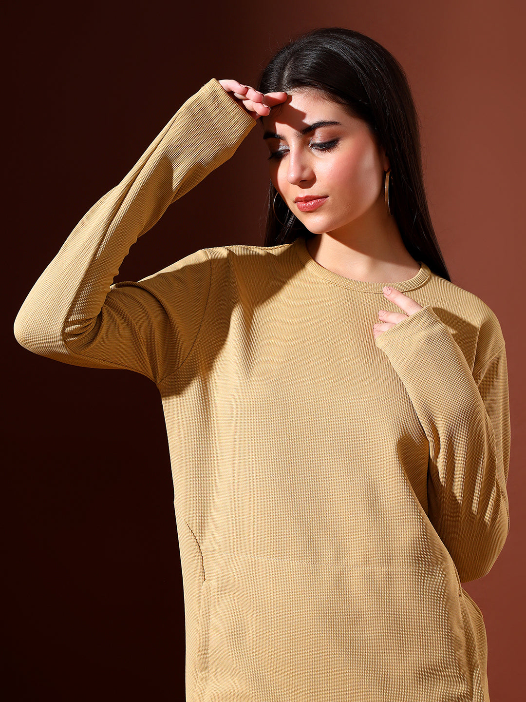 FullSleevedT-shirtDress-Beige
