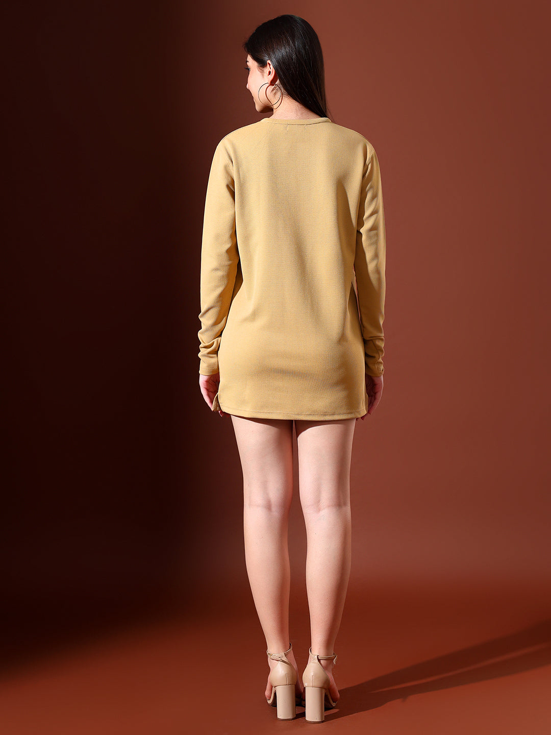 FullSleevedT-shirtDress-Beige