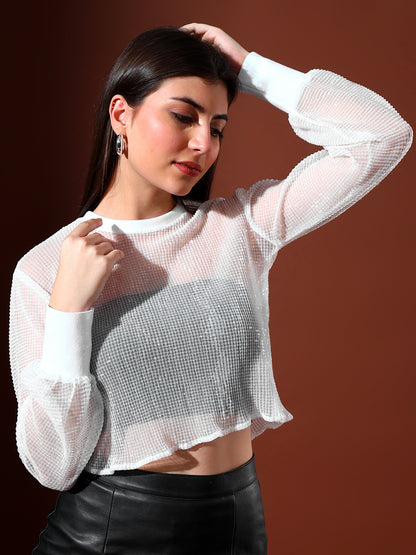Net Crop Top - White
