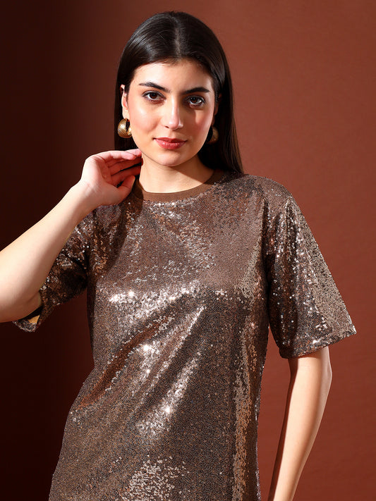 Tshirt Dress with Rose Gold Sequins