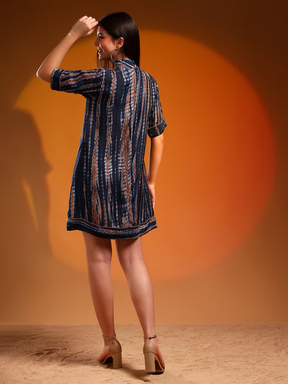 Metallic Blue Shift Dress