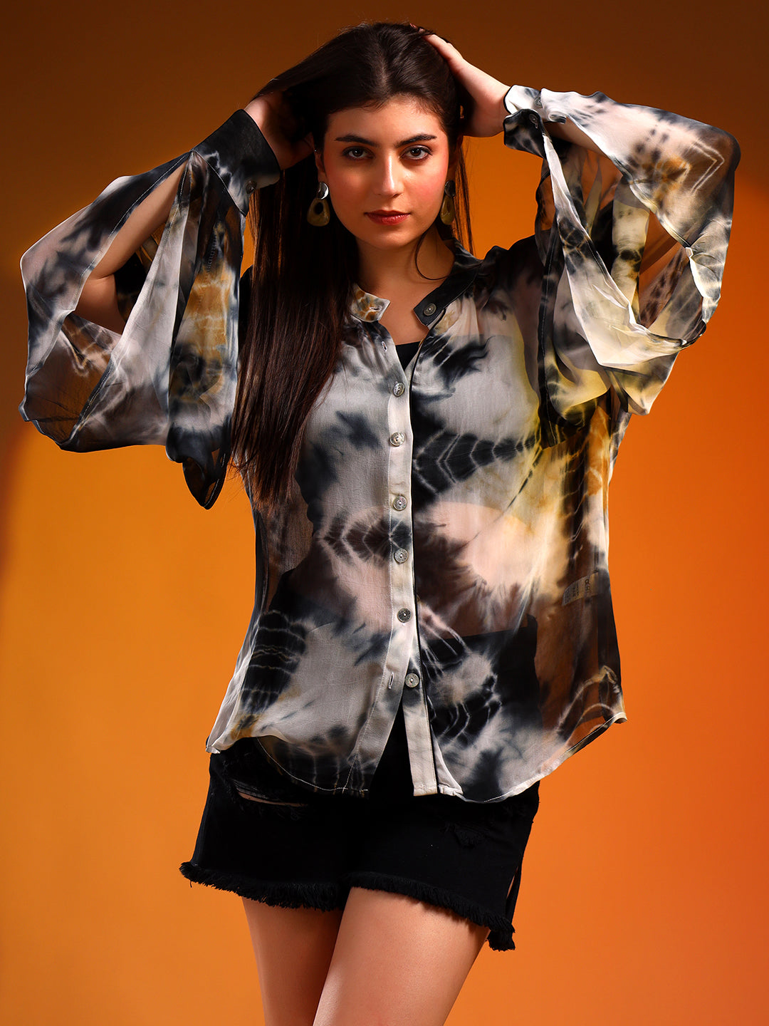 Tie and Dye Shirt with Double-bell Sleeves