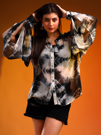 Tie and Dye Shirt with Double-bell Sleeves