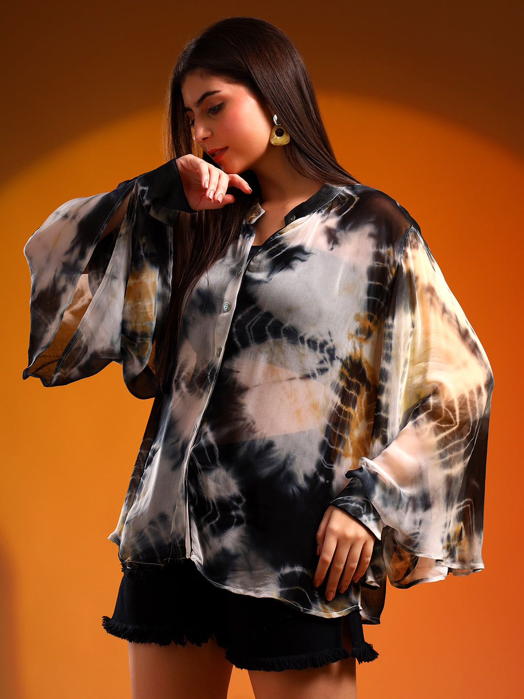 Tie and Dye Shirt with Double-bell Sleeves