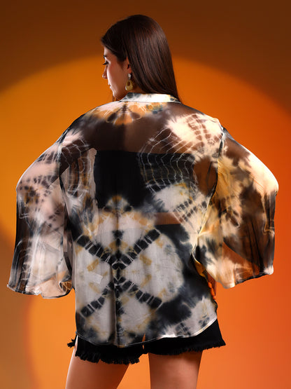 Tie and Dye Shirt with Double-bell Sleeves