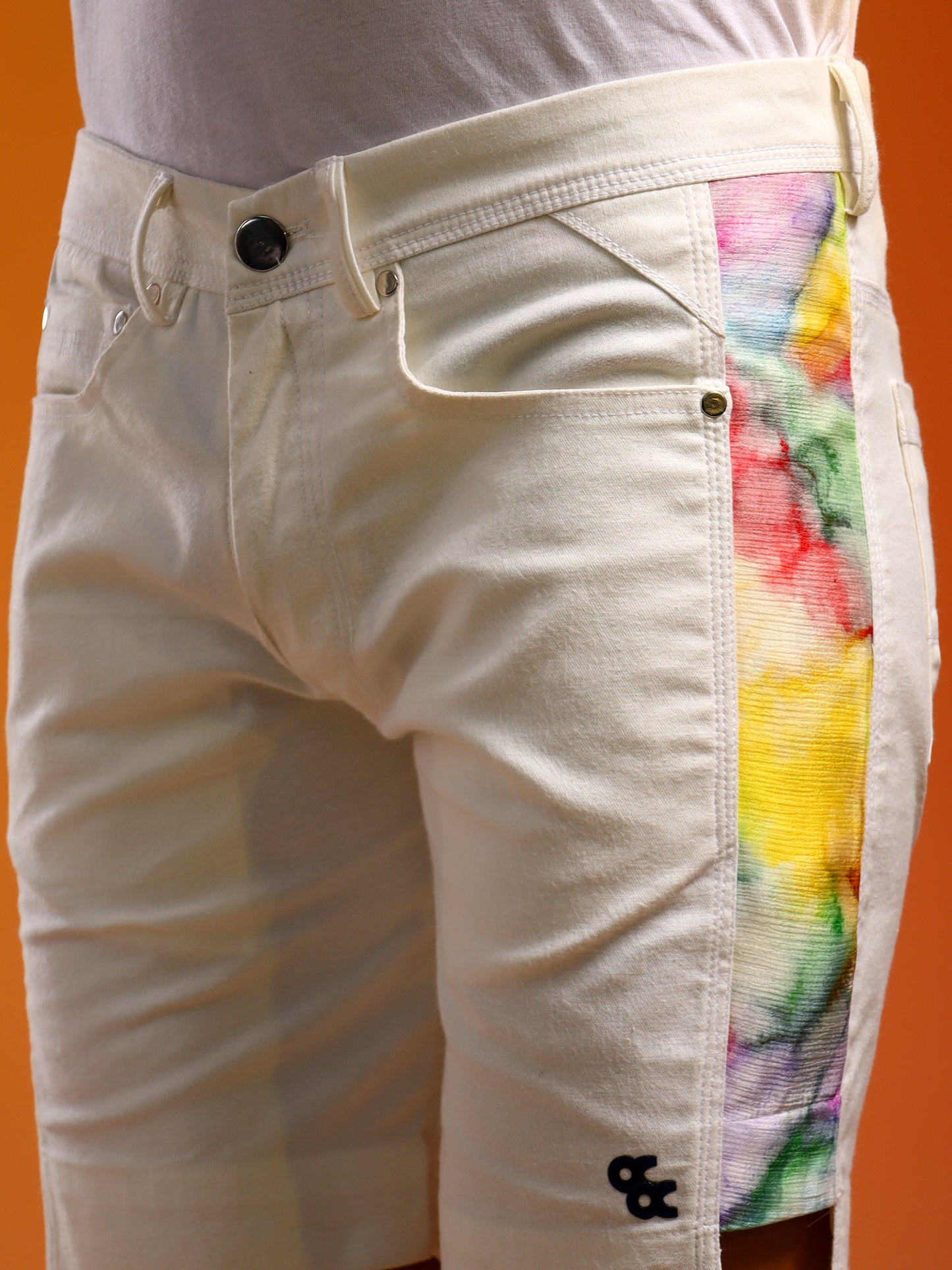 White Shorts with Multicoloured side panels